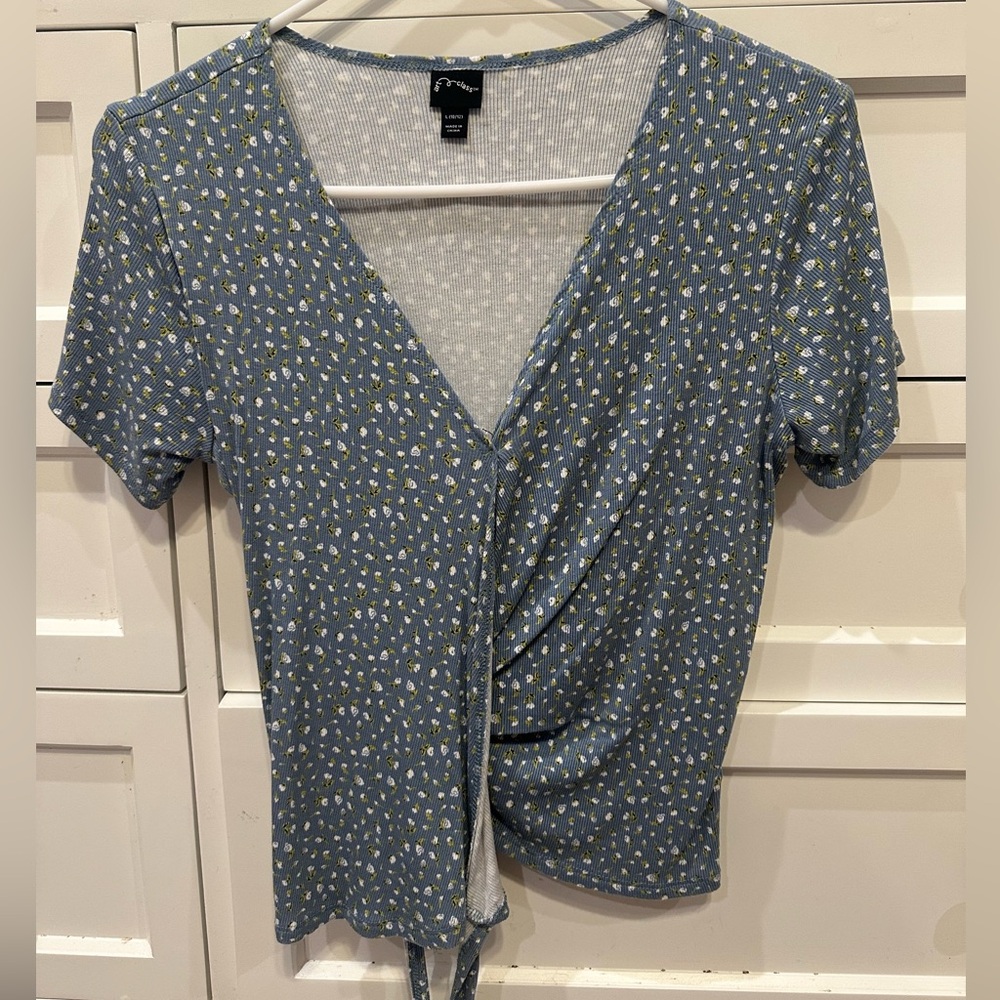Flower Ribbed Girls Top, Front Tie